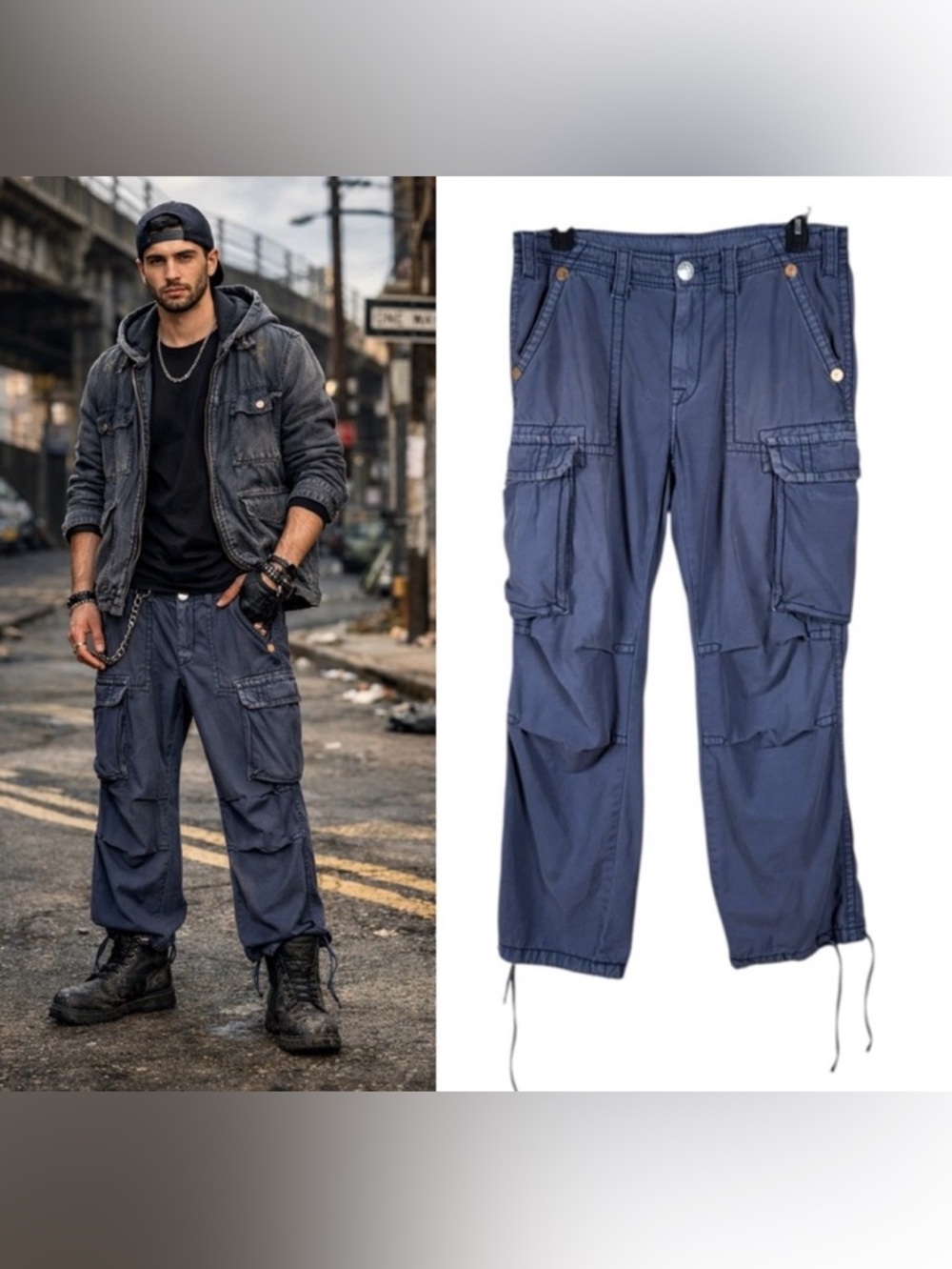 Vintage Y2K True Religion Men Anthony Baggy Cargo Pant 34 Utility Grunge Skater